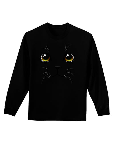 TooLoud Yellow Amber-Eyed Cute Cat Face Adult Long Sleeve Dark T-Shirt-TooLoud-Black-Small-Davson Sales