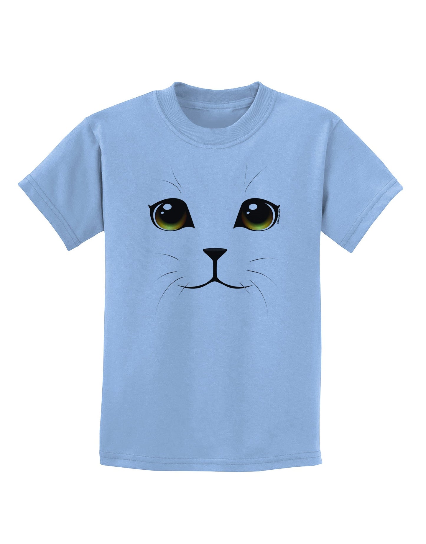 TooLoud Yellow Amber-Eyed Cute Cat Face Childrens T-Shirt-Childrens T-Shirt-TooLoud-Light-Blue-X-Small-Davson Sales