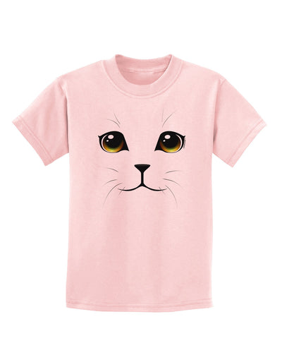 TooLoud Yellow Amber-Eyed Cute Cat Face Childrens T-Shirt-Childrens T-Shirt-TooLoud-PalePink-X-Small-Davson Sales