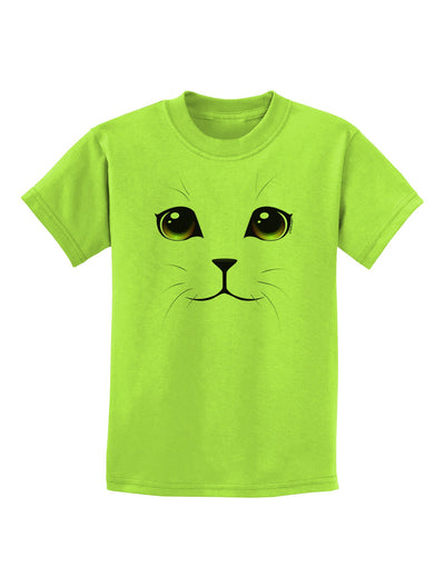 TooLoud Yellow Amber-Eyed Cute Cat Face Childrens T-Shirt-Childrens T-Shirt-TooLoud-Lime-Green-X-Small-Davson Sales