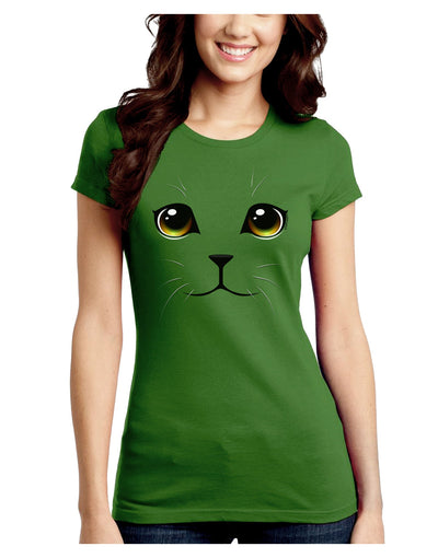 TooLoud Yellow Amber-Eyed Cute Cat Face Juniors Petite Crew Dark T-Shirt