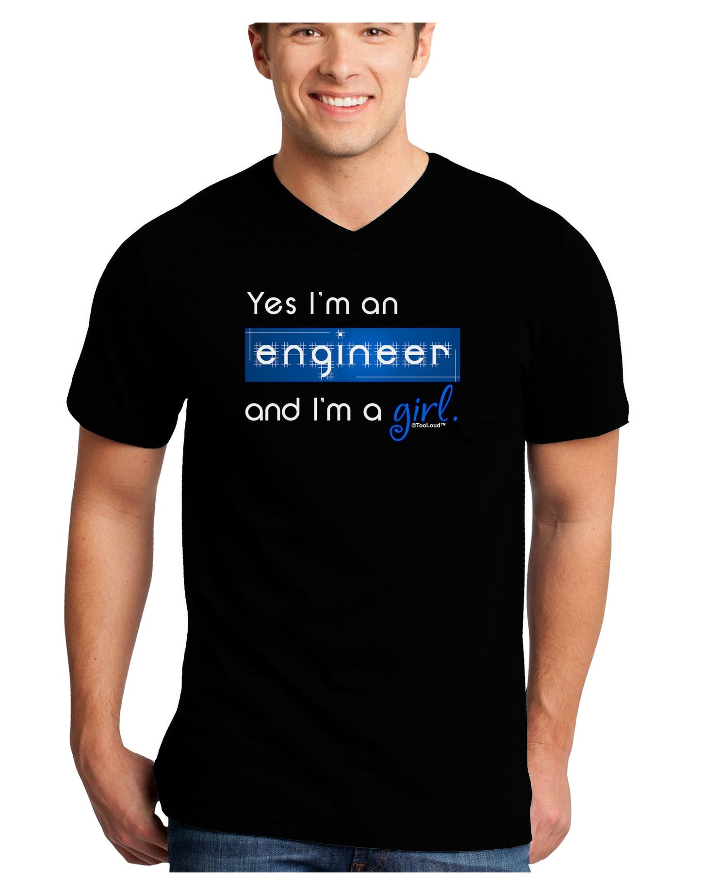 TooLoud Yes I am a Engineer Girl Adult Dark V-Neck T-Shirt-TooLoud-Black-Small-Davson Sales