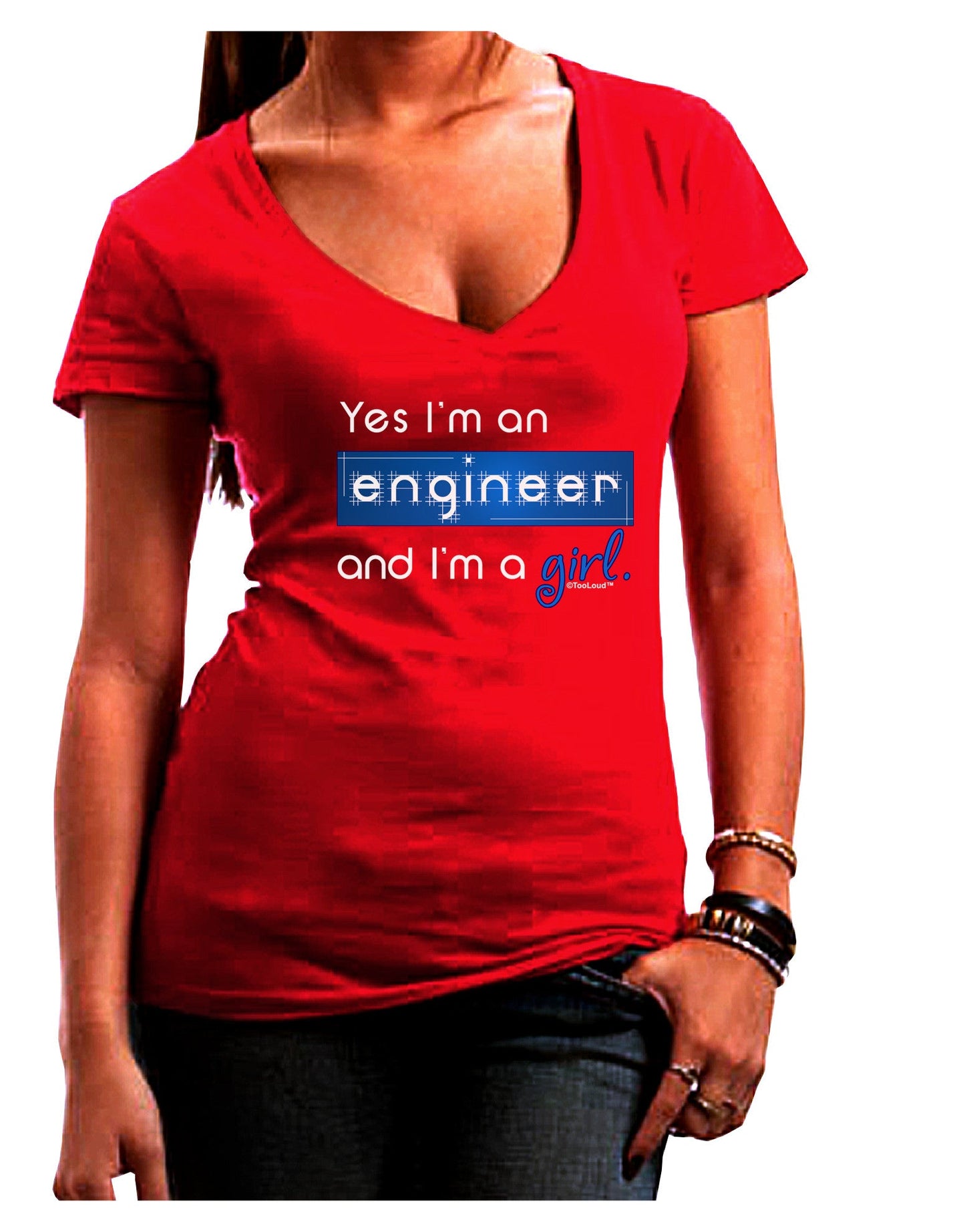 TooLoud Yes I am a Engineer Girl Womens V-Neck Dark T-Shirt-Womens V-Neck T-Shirts-TooLoud-Red-Juniors Fitted Small-Davson Sales