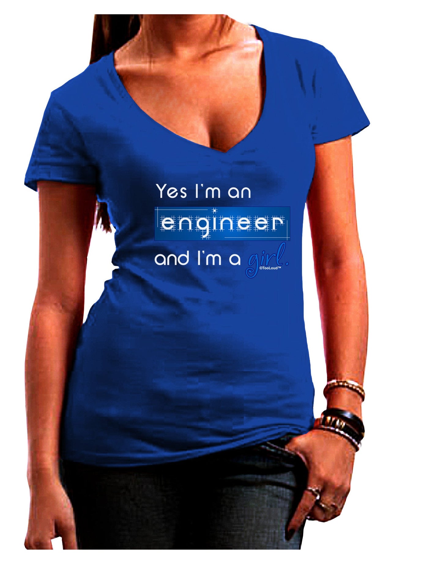 TooLoud Yes I am a Engineer Girl Womens V-Neck Dark T-Shirt-Womens V-Neck T-Shirts-TooLoud-Royal-Blue-Juniors Fitted Small-Davson Sales