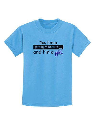 TooLoud Yes I am a Programmer Girl Childrens T-Shirt-Childrens T-Shirt-TooLoud-Aquatic-Blue-X-Small-Davson Sales