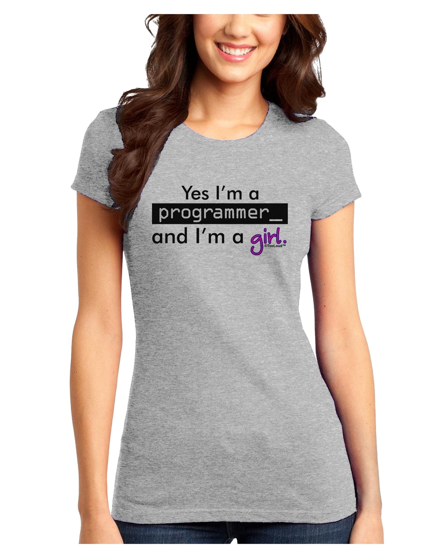 TooLoud Yes I am a Programmer Girl Juniors Petite T-Shirt-T-Shirts Juniors Tops-TooLoud-Ash-Gray-Juniors Fitted X-Small-Davson Sales