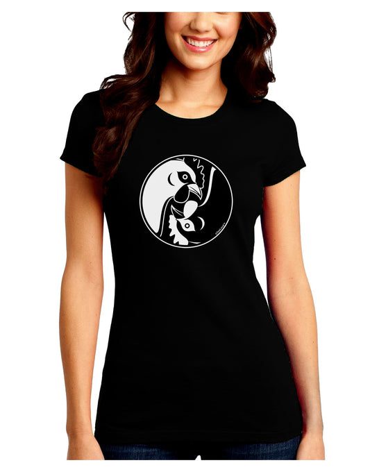 TooLoud Yin Yang Chicken Juniors Petite Crew Dark T-Shirt-T-Shirts Juniors Tops-TooLoud-Black-Juniors Fitted Small-Davson Sales