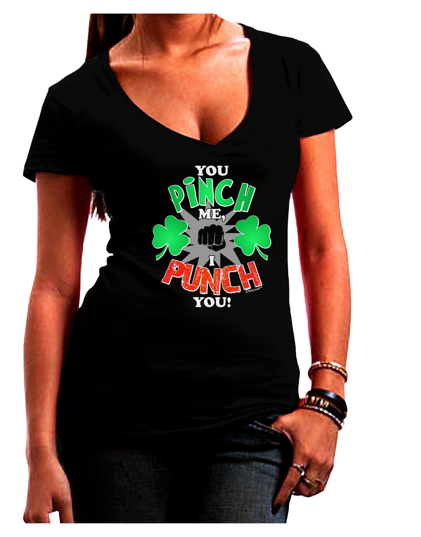 TooLoud You Pinch Me I Punch You Womens V-Neck Dark T-Shirt-Womens V-Neck T-Shirts-TooLoud-Black-Juniors Fitted Small-Davson Sales