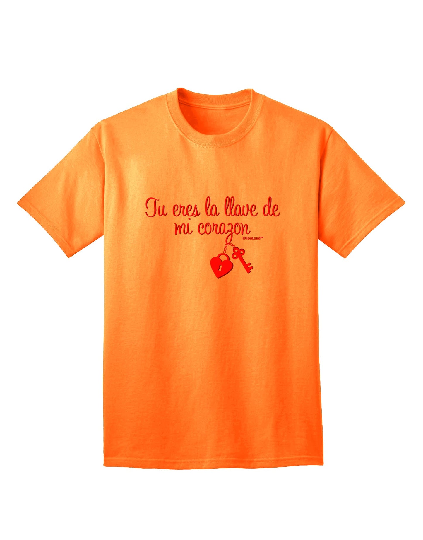TooLoud presents the Tu Eres La Llave De Mi Corazon Adult T-Shirt, a must-have for fashion-forward individuals.-Mens T-shirts-TooLoud-Neon-Orange-Small-Davson Sales