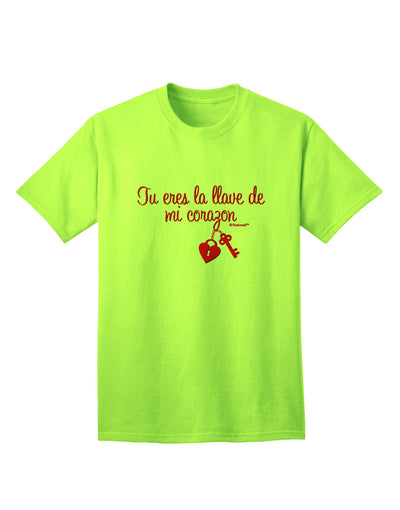 TooLoud presents the Tu Eres La Llave De Mi Corazon Adult T-Shirt, a must-have for fashion-forward individuals.-Mens T-shirts-TooLoud-Neon-Green-Small-Davson Sales