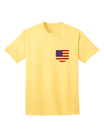 TooLoud presents the exquisite American Flag Faux Pocket Design Adult T-Shirt