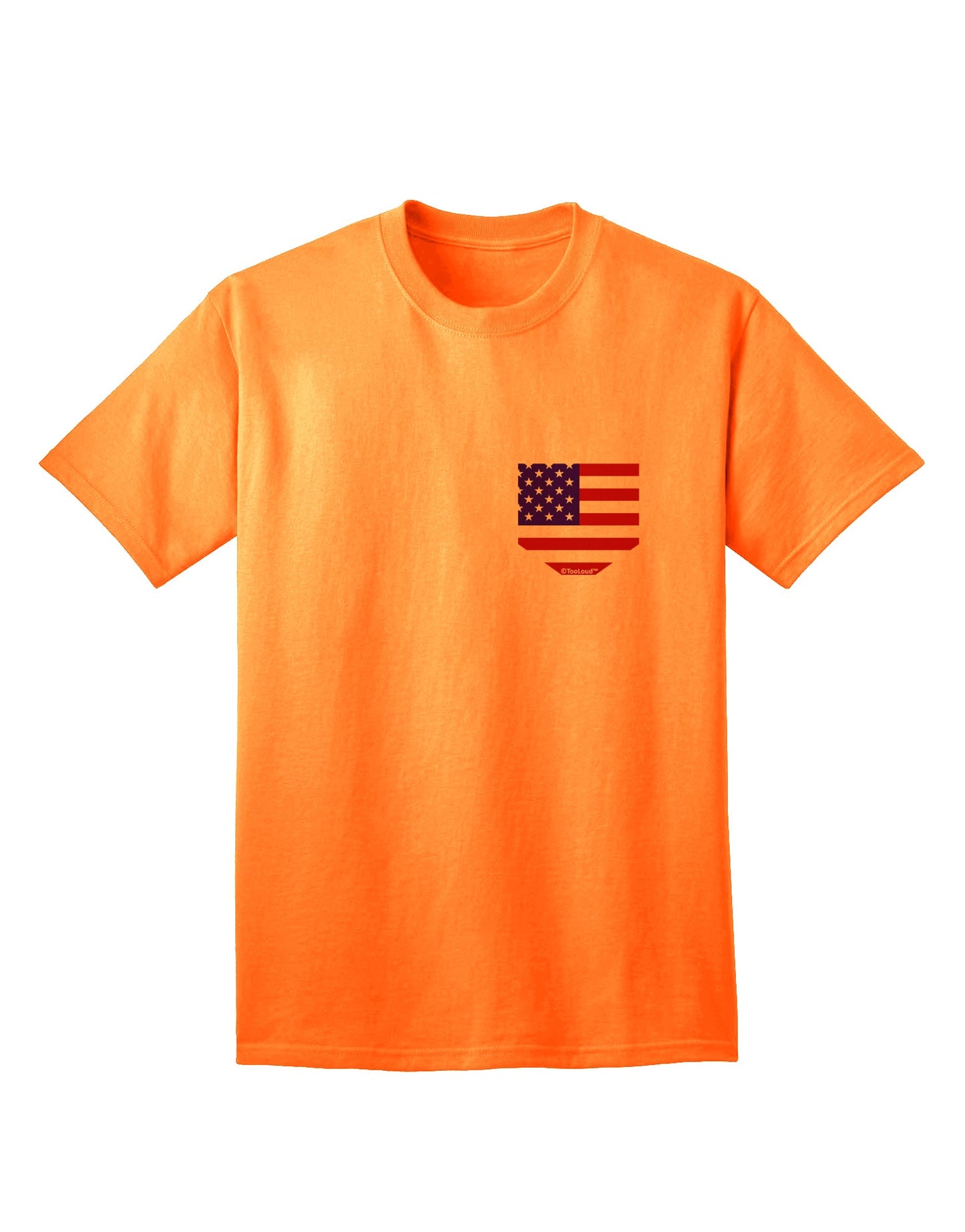 TooLoud presents the exquisite American Flag Faux Pocket Design Adult T-Shirt-Mens T-shirts-TooLoud-Neon-Orange-Small-Davson Sales