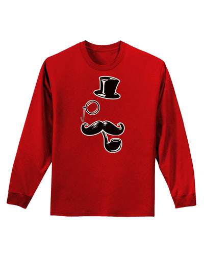 Tophat Mustache Pipe and Monocle Adult Long Sleeve Dark T-Shirt-TooLoud-Red-Small-Davson Sales