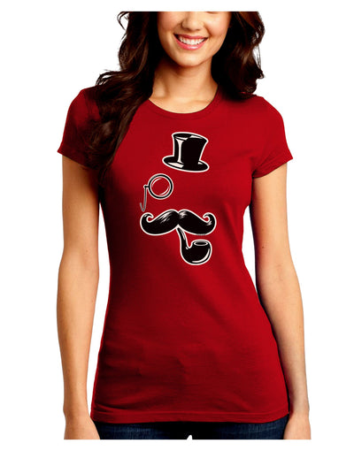 Tophat Mustache Pipe and Monocle Juniors Crew Dark T-Shirt-T-Shirts Juniors Tops-TooLoud-Red-Juniors Fitted Small-Davson Sales