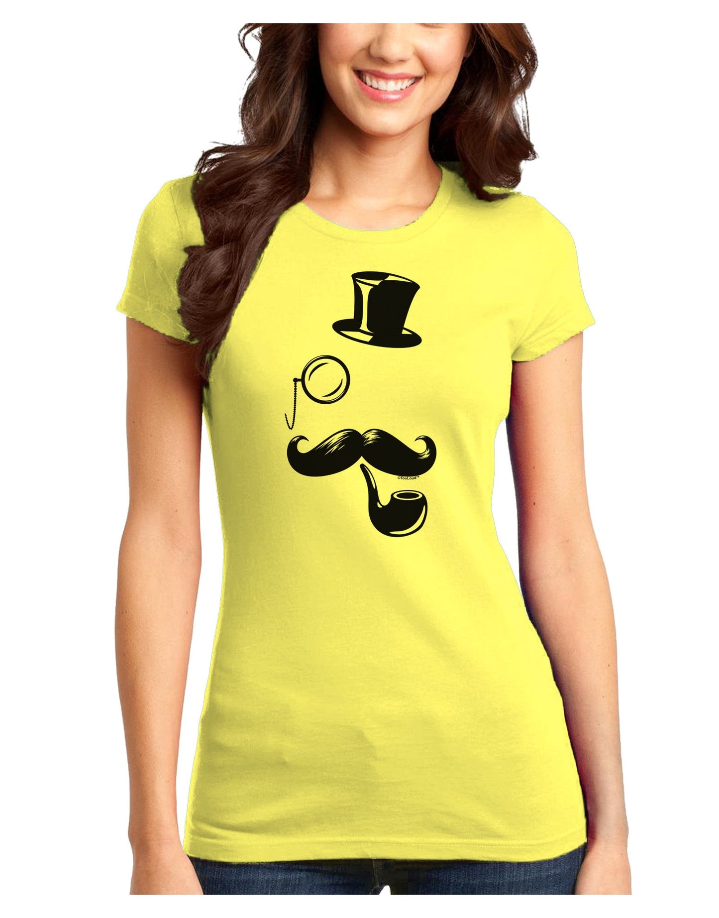 Tophat Mustache Pipe and Monocle Juniors T-Shirt-Womens Juniors T-Shirt-TooLoud-Yellow-Juniors Fitted X-Small-Davson Sales