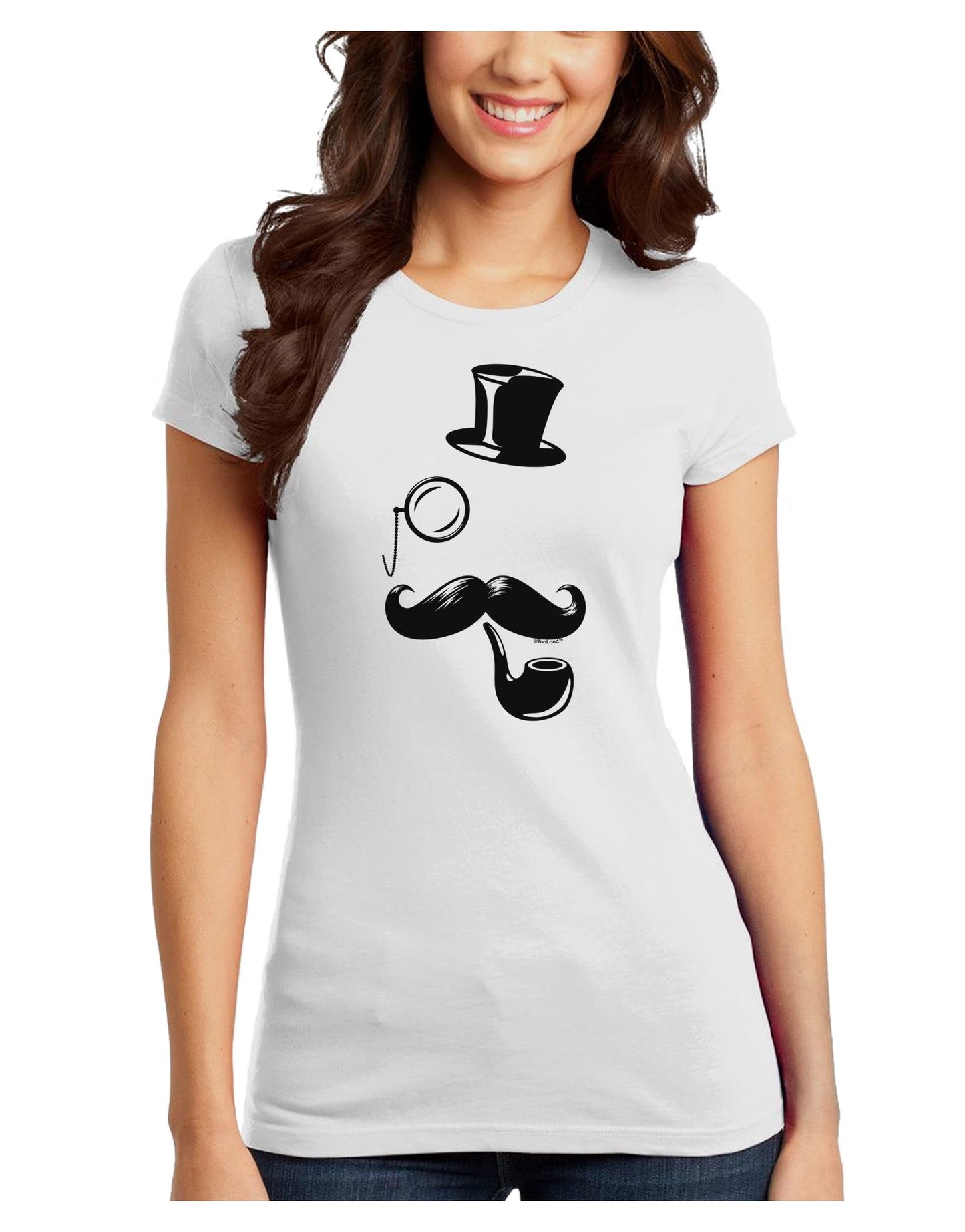 Tophat Mustache Pipe and Monocle Juniors T-Shirt-Womens Juniors T-Shirt-TooLoud-White-Juniors Fitted X-Small-Davson Sales