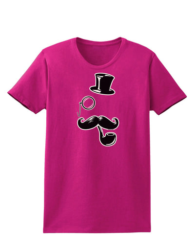 Tophat Mustache Pipe and Monocle Womens Dark T-Shirt-TooLoud-Hot-Pink-Small-Davson Sales