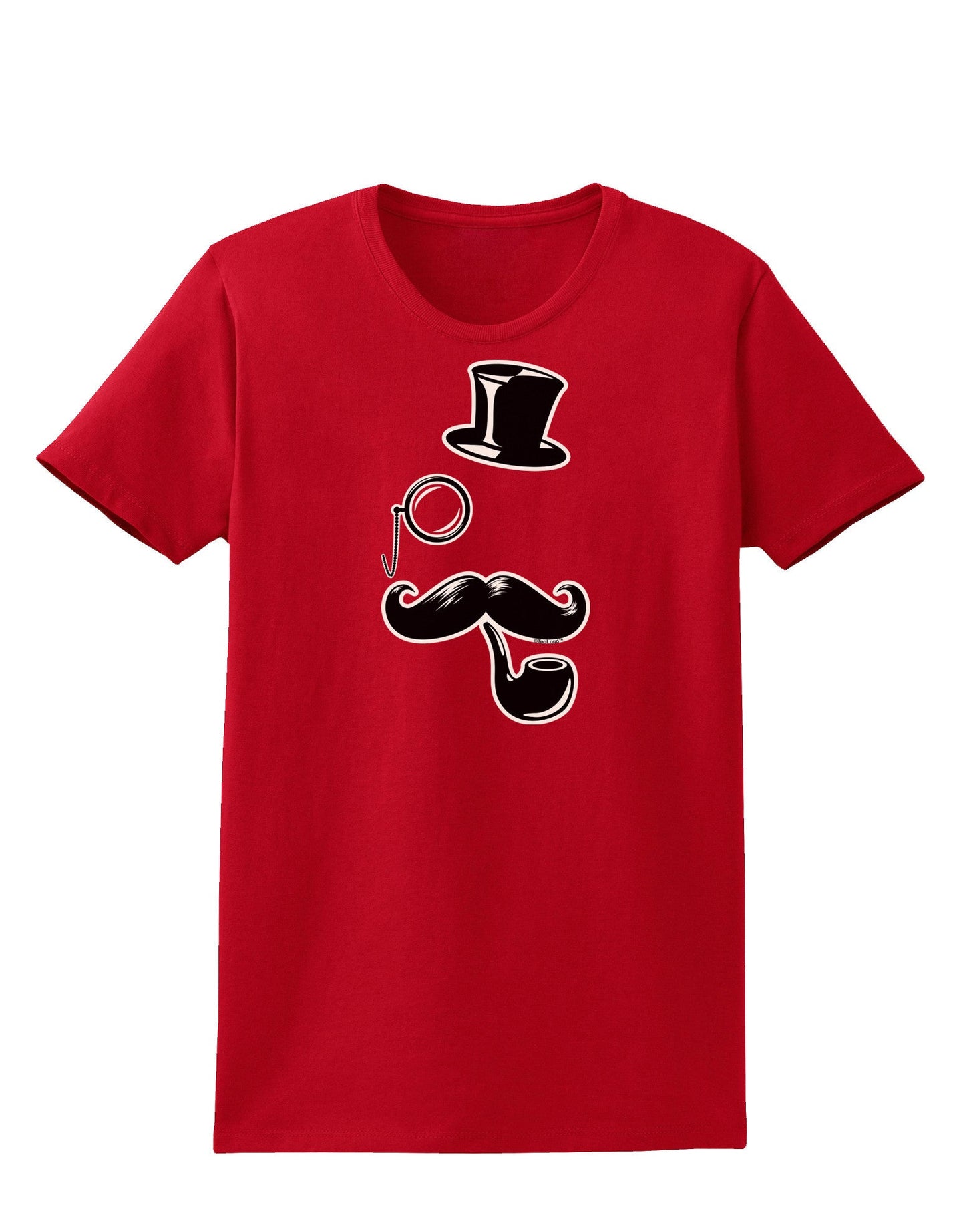Tophat Mustache Pipe and Monocle Womens Dark T-Shirt-TooLoud-Red-X-Small-Davson Sales
