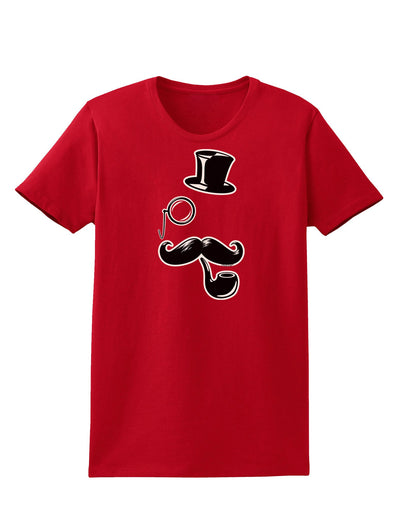 Tophat Mustache Pipe and Monocle Womens Dark T-Shirt-TooLoud-Red-X-Small-Davson Sales