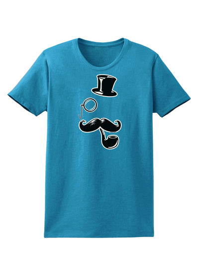 Tophat Mustache Pipe and Monocle Womens Dark T-Shirt-TooLoud-Turquoise-X-Small-Davson Sales