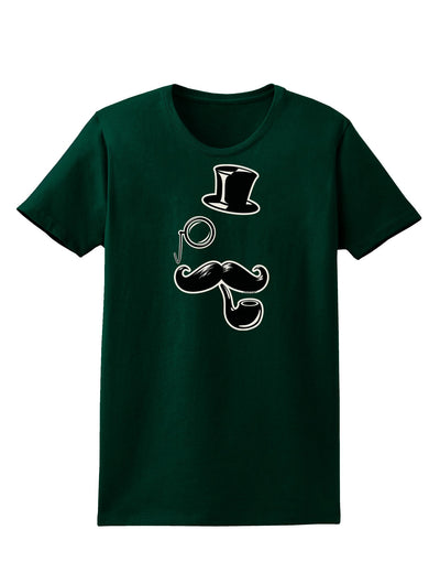 Tophat Mustache Pipe and Monocle Womens Dark T-Shirt-TooLoud-Forest-Green-Small-Davson Sales