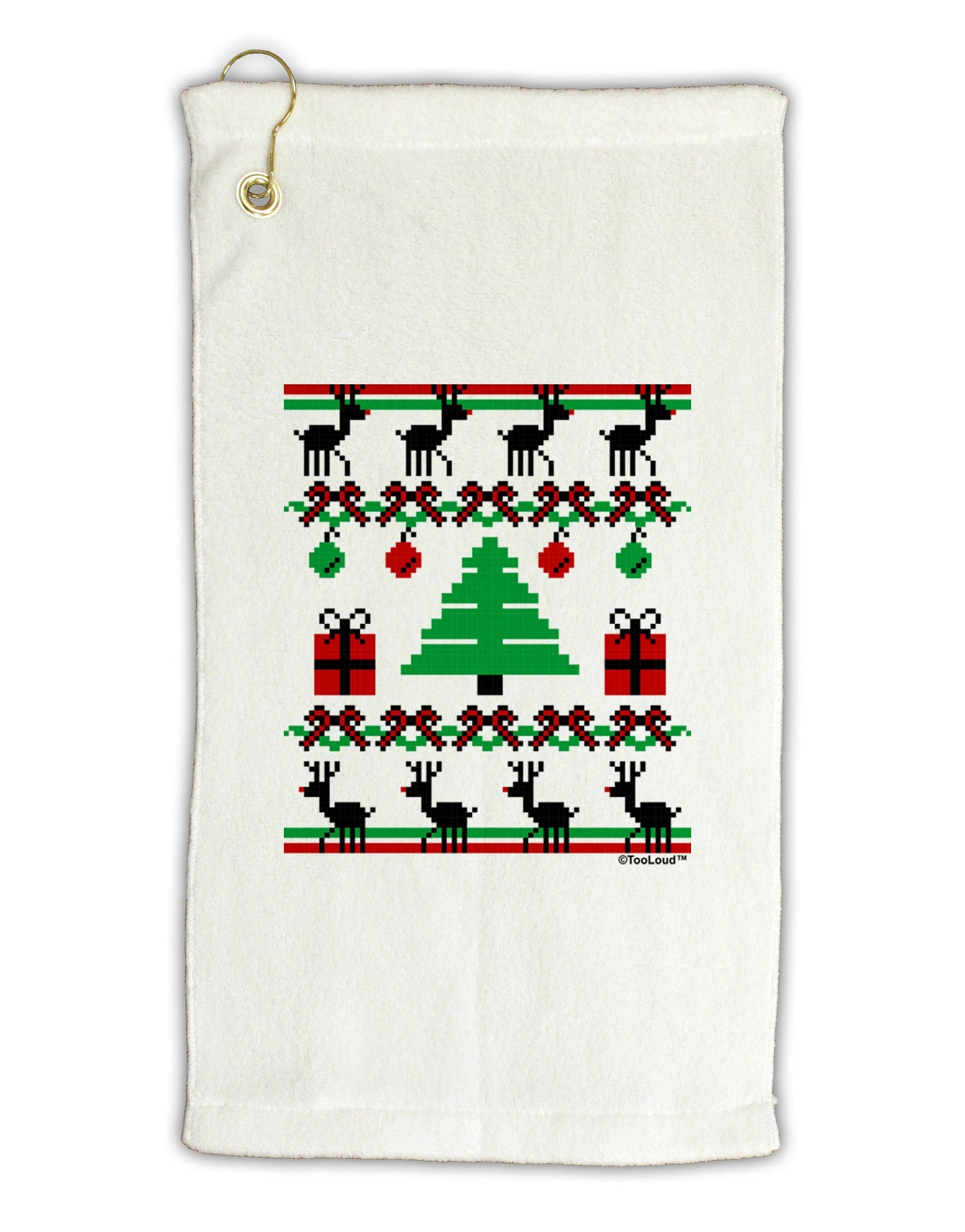 Tree with Gifts Ugly Christmas Sweater Micro Terry Gromet Golf Towel 16 x 25 inch-Golf Towel-TooLoud-White-Davson Sales
