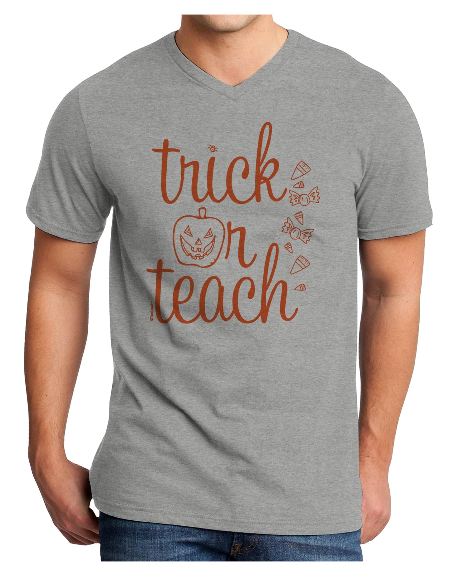Trick or Teach Adult V-Neck T-shirt-Mens T-Shirt-TooLoud-HeatherGray-Small-Davson Sales