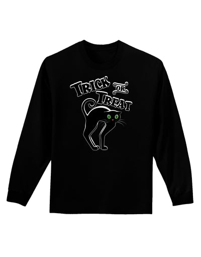 Trick or Treat Cute Black Cat Halloween Adult Long Sleeve Dark T-Shirt-TooLoud-Black-Small-Davson Sales