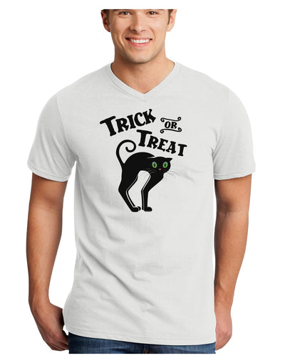 Trick or Treat Cute Black Cat Halloween Adult V-Neck T-shirt-Mens V-Neck T-Shirt-TooLoud-White-Small-Davson Sales