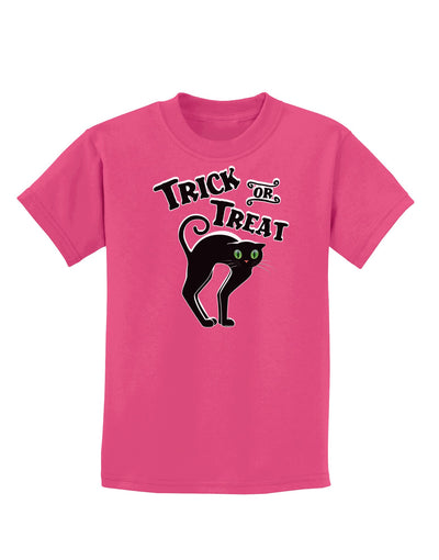 Trick or Treat Cute Black Cat Halloween Childrens Dark T-Shirt-Childrens T-Shirt-TooLoud-Sangria-X-Small-Davson Sales