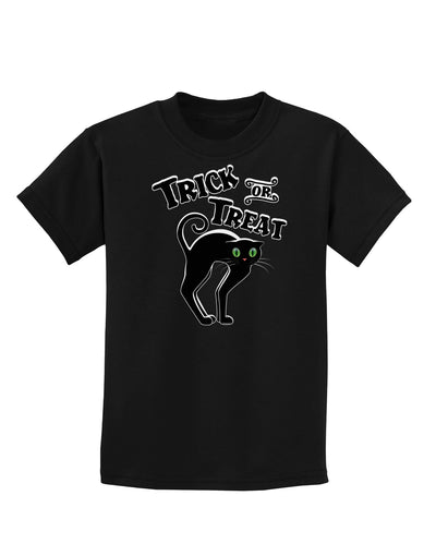 Trick or Treat Cute Black Cat Halloween Childrens Dark T-Shirt-Childrens T-Shirt-TooLoud-Black-X-Small-Davson Sales