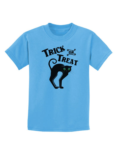 Trick or Treat Cute Black Cat Halloween Childrens T-Shirt-Childrens T-Shirt-TooLoud-Aquatic-Blue-X-Small-Davson Sales