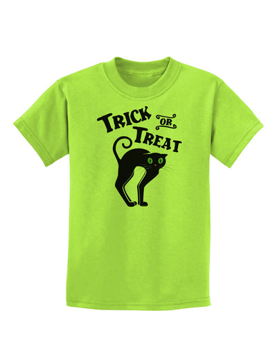 Trick or Treat Cute Black Cat Halloween Childrens T-Shirt-Childrens T-Shirt-TooLoud-Lime-Green-X-Small-Davson Sales