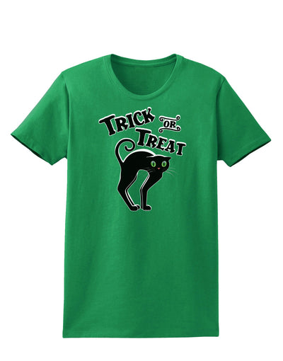 Trick or Treat Cute Black Cat Halloween Womens Dark T-Shirt-TooLoud-Kelly-Green-X-Small-Davson Sales