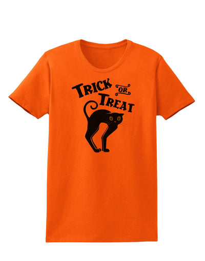 Trick or Treat Cute Black Cat Halloween Womens T-Shirt-Womens T-Shirt-TooLoud-Orange-X-Small-Davson Sales