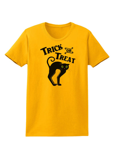 Trick or Treat Cute Black Cat Halloween Womens T-Shirt-Womens T-Shirt-TooLoud-Gold-X-Small-Davson Sales