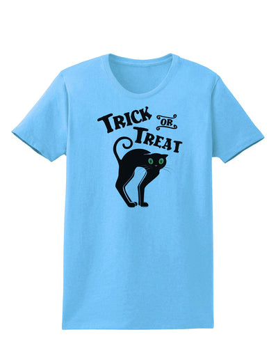 Trick or Treat Cute Black Cat Halloween Womens T-Shirt-Womens T-Shirt-TooLoud-Aquatic-Blue-X-Small-Davson Sales