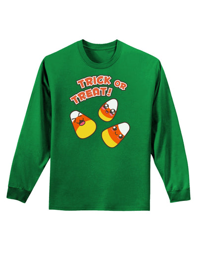 Trick or Treat Cute Candy Corn Halloween Adult Long Sleeve Dark T-Shirt-TooLoud-Kelly-Green-Small-Davson Sales