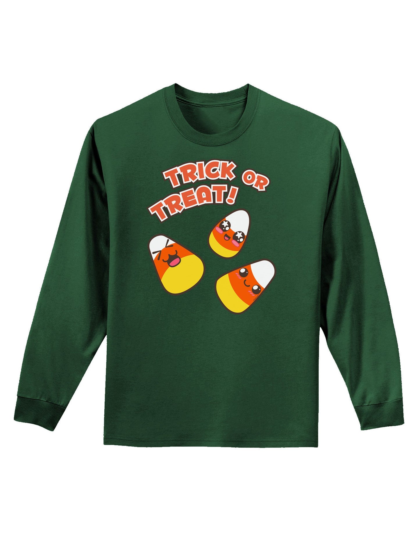Trick or Treat Cute Candy Corn Halloween Adult Long Sleeve Dark T-Shirt-TooLoud-Dark-Green-Small-Davson Sales