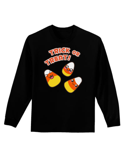 Trick or Treat Cute Candy Corn Halloween Adult Long Sleeve Dark T-Shirt-TooLoud-Black-Small-Davson Sales