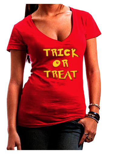 Trick or Treat Halloween Pumpkin Juniors V-Neck Dark T-Shirt-Womens V-Neck T-Shirts-TooLoud-Red-Small-Davson Sales