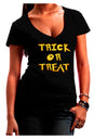 Trick or Treat Halloween Pumpkin Juniors V-Neck Dark T-Shirt-Womens V-Neck T-Shirts-TooLoud-Black-Small-Davson Sales