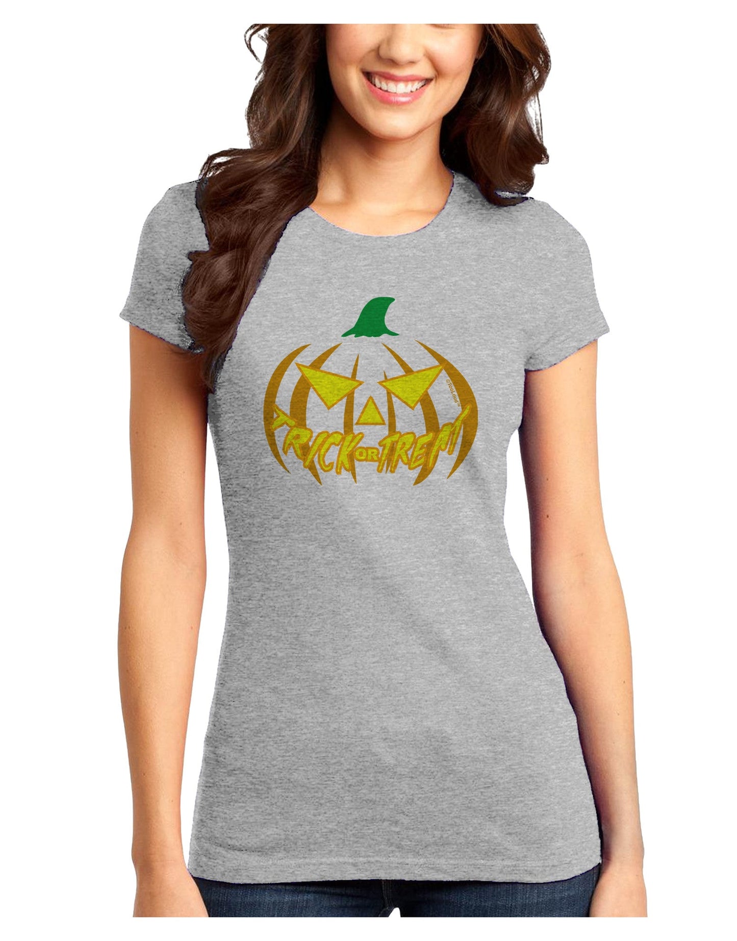 Trick or Treat Jack Yellow Juniors T-Shirt-Womens Juniors T-Shirt-TooLoud-Ash-Gray-Juniors Fitted X-Small-Davson Sales