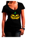 Trick or Treat Jack Yellow Juniors V-Neck Dark T-Shirt-Womens V-Neck T-Shirts-TooLoud-Black-Juniors Fitted Small-Davson Sales