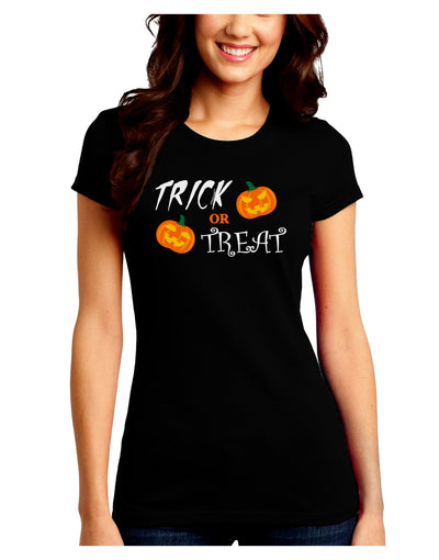 Trick or Treat Pumpkins Juniors Crew Dark T-Shirt-T-Shirts Juniors Tops-TooLoud-Black-Juniors Fitted Small-Davson Sales