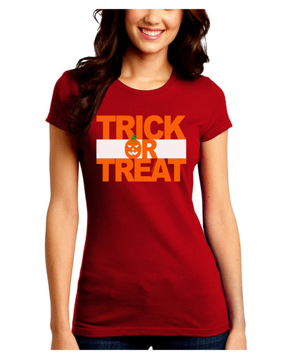 Trick or Treat Text Juniors Crew Dark T-Shirt-T-Shirts Juniors Tops-TooLoud-Red-Juniors Fitted Small-Davson Sales