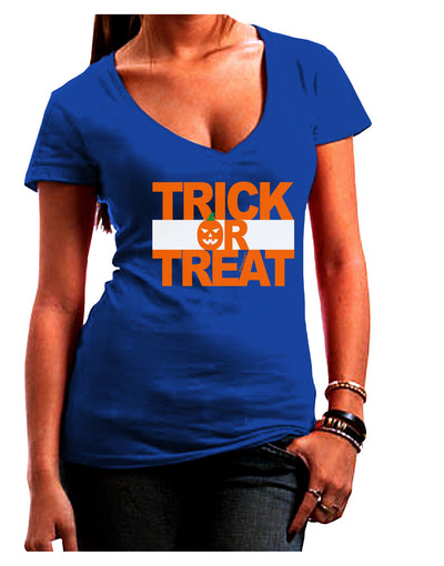 Trick or Treat Text Juniors V-Neck Dark T-Shirt-Womens V-Neck T-Shirts-TooLoud-Royal-Blue-Juniors Fitted Small-Davson Sales