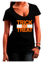 Trick or Treat Text Juniors V-Neck Dark T-Shirt-Womens V-Neck T-Shirts-TooLoud-Black-Juniors Fitted Small-Davson Sales