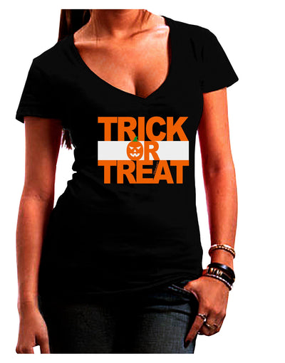 Trick or Treat Text Juniors V-Neck Dark T-Shirt-Womens V-Neck T-Shirts-TooLoud-Black-Juniors Fitted Small-Davson Sales