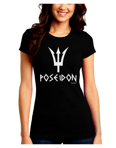 Trident of Poseidon with Text - Greek Mythology Juniors Crew Dark T-Shirt by TooLoud-T-Shirts Juniors Tops-TooLoud-Black-Juniors Fitted Small-Davson Sales